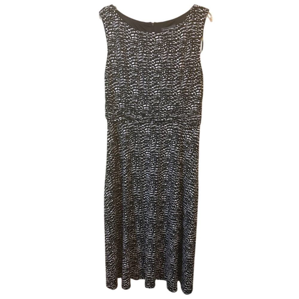 Jessica Howard Black and White Geometric Print‎ Sleeveless Midi Dress Size 16